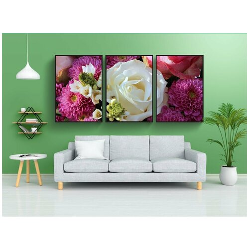 фото Набор модулных постеров для интерьера "букет цветов, белая роза, расцветает" 60x90 см. в тубусе, без рамки lotsprints