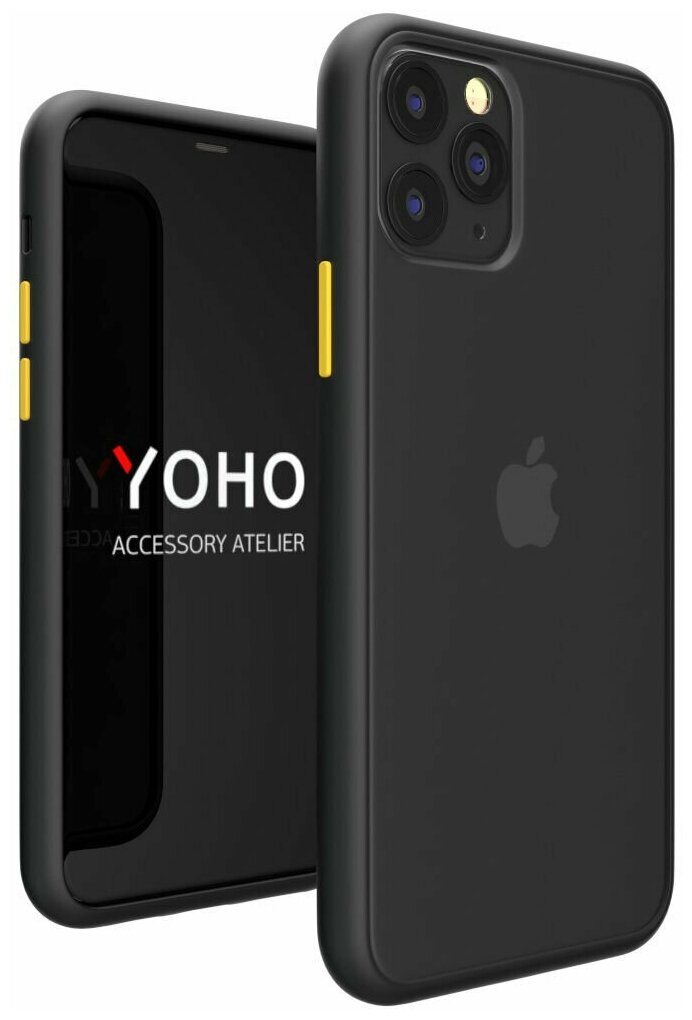 YOHO Чехол накладка противоударный матовый для iPhone 11 Pro. Черный-желтый YPZCH11P/BY