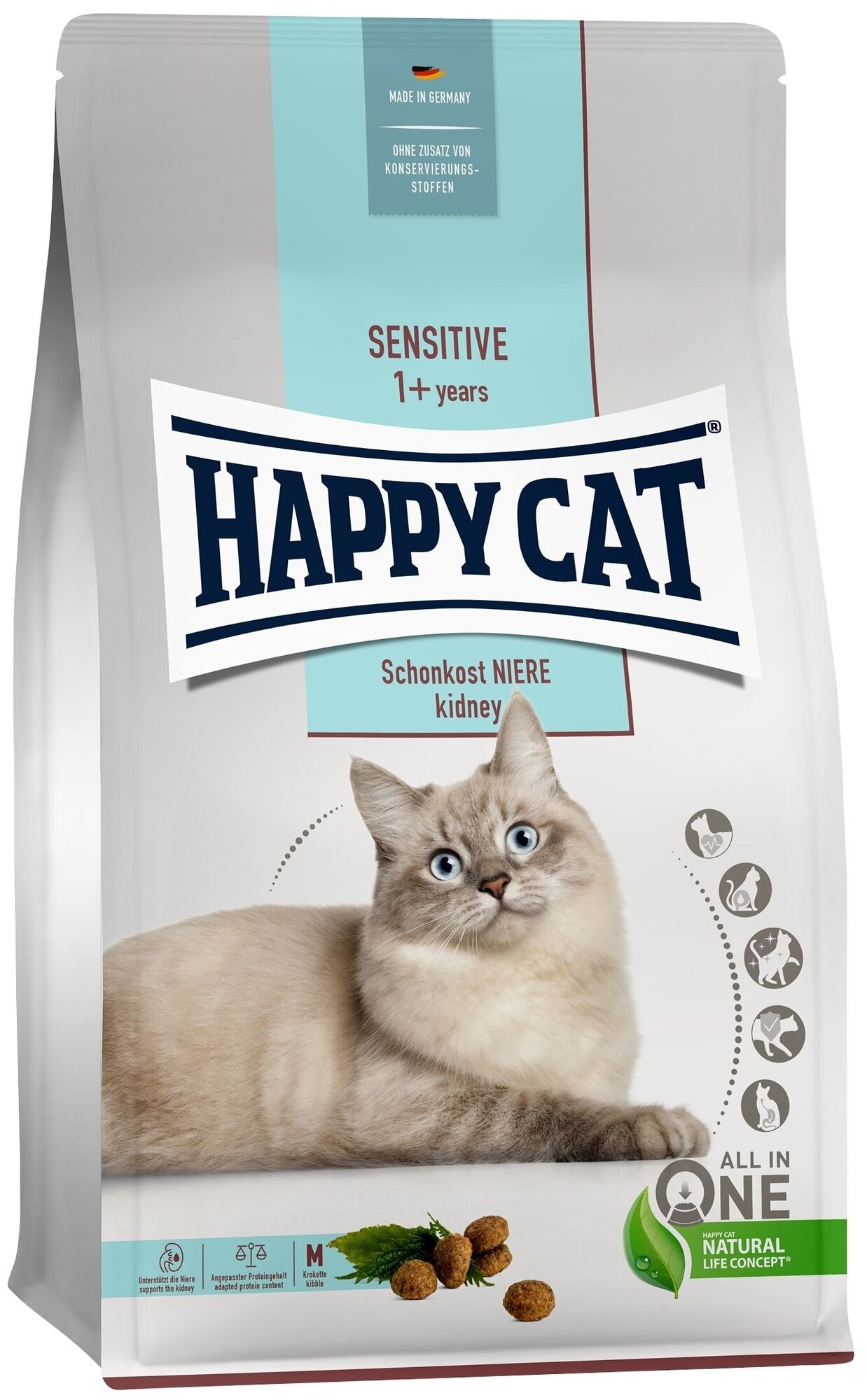 Корм сухой Happy Cat 4 кг Sensitive Schonkost Niere повседневный для кошек, при заболеваниях почек