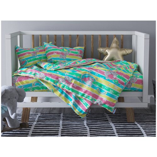 Комплект постельного белья Детский в кроватку Галтекс Слонята голубой