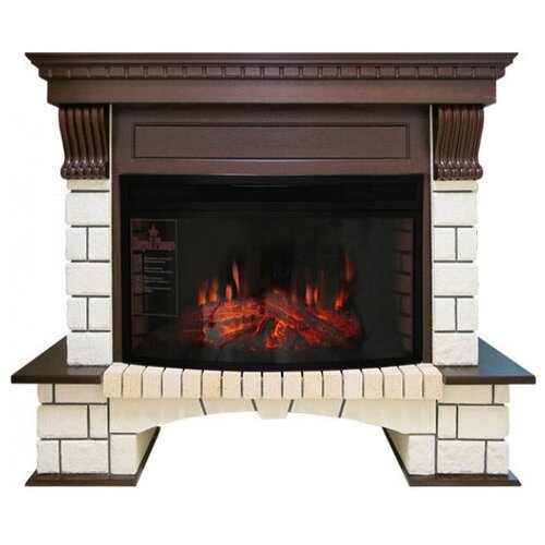 электрический очаг royal flame pierre luxe dioramic 33w fx 2 квт 138 см 109 5 см 41 5 см белый темный дуб Электрокамин Royal Flame Pierre Luxe с очагом Dioramic 33W FX темный дуб