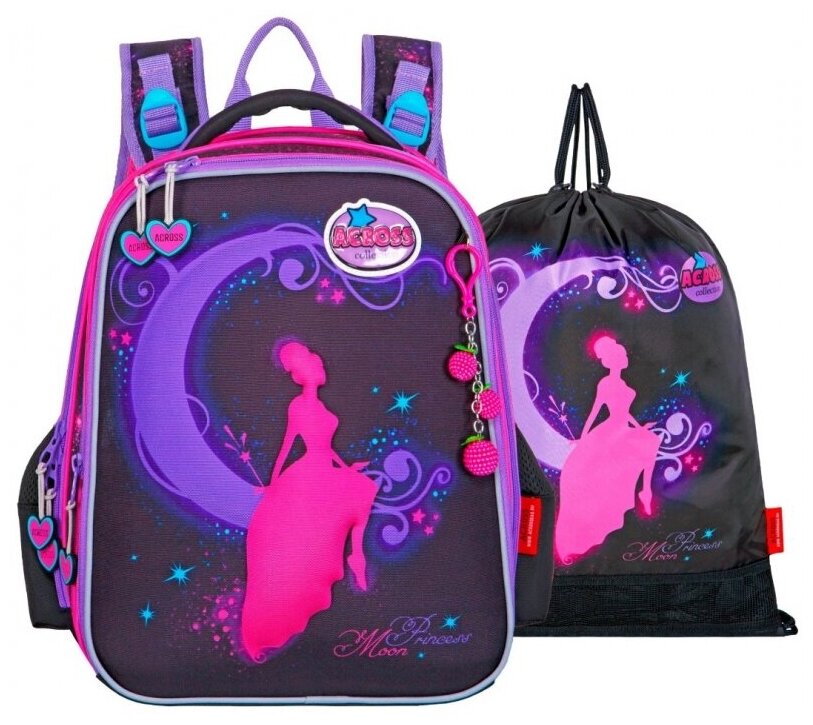 Рюкзак каркасный Across, 36 х 29 х 17 см, наполнение: мешок, брелок, фиолетовый Across 7997941 .