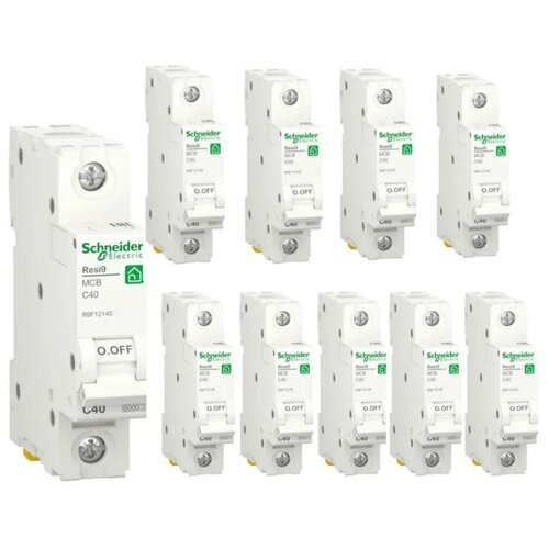 Автоматический выключатель Schneider Electric Resi9 1P 40А (C) 6кА, R9F12140, 10 штук, однополюсный, миниатюрный, компактный