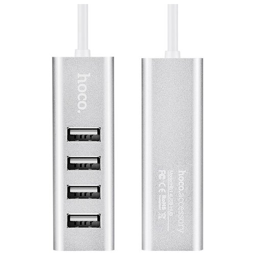 Переходник HOCO HB1 USB HUB на 4 порта, серебристый переходник hoco hb1 usb hub на 4 порта серебристый