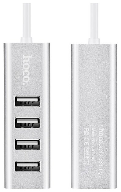 Разветвитель Hoco HB1, 4xUSB 2.0, серебристый