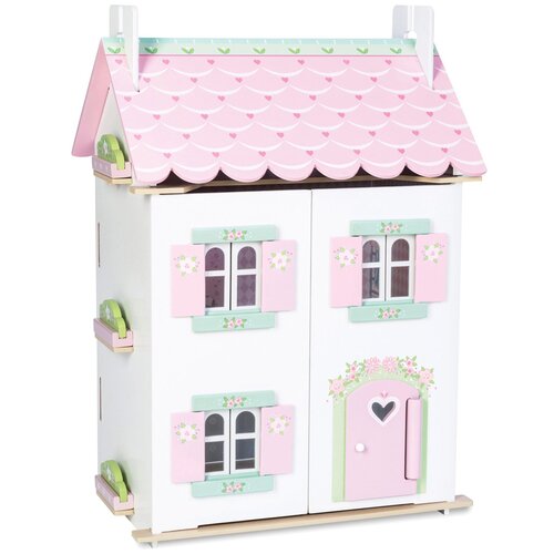 Le Toy Van кукольный домик Нежные сердечки H126, зеленый кукольный двухэтажный домик с куклой набором мебели музыкой и подсветкой медвежонок и мама doll