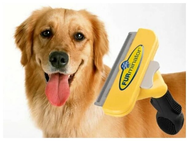 Расческа для животных / щетка-триммер FURminator, размер L для длинношерстных собак, желтый/черный - фотография № 2