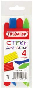 Стеки для лепки пластилином 4 штуки цветные, инструменты для рукоделия, набор для творчества детский в школу, пакет с подвесом, Пифагор, 229717