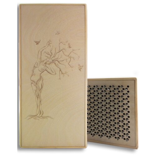 фото Доска садху красная девушка дерево - 316, размер 31x14, шаг гвоздей 10 мм чакра