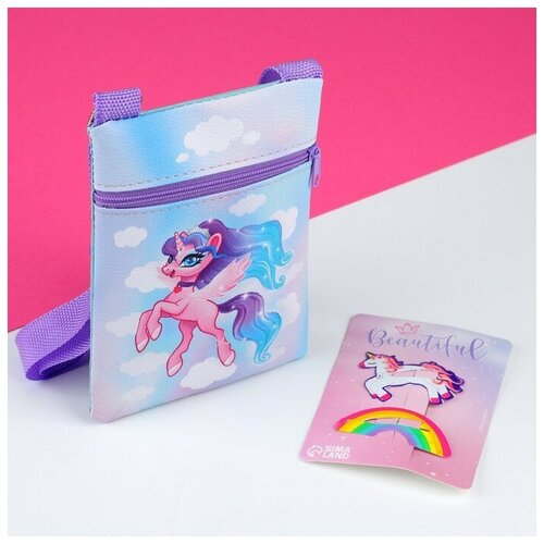 Набор для девочки Единорог в облаках сумка и заколки для волос цвет голубойсиреневый 498₽