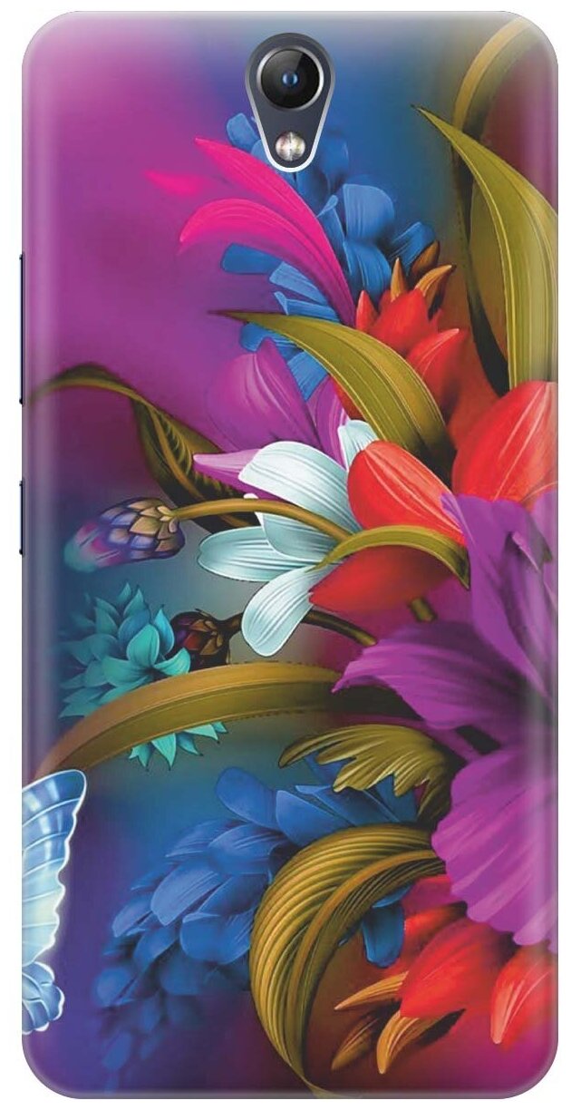 Ультратонкий силиконовый чехол-накладка для Lenovo Vibe S1 с принтом "Фантастические цветы"