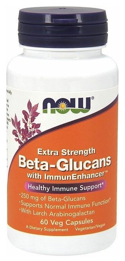 Капсулы NOW Beta-Glucans Extra Strength with ImmunEnhancer, 80 г, 60 шт.