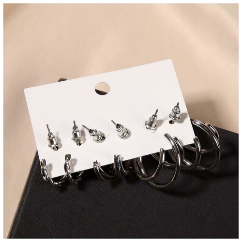 фото Серьги-кольца набор 3 пары "нежность" классика, цвет серебро, d=2.5 yandex market