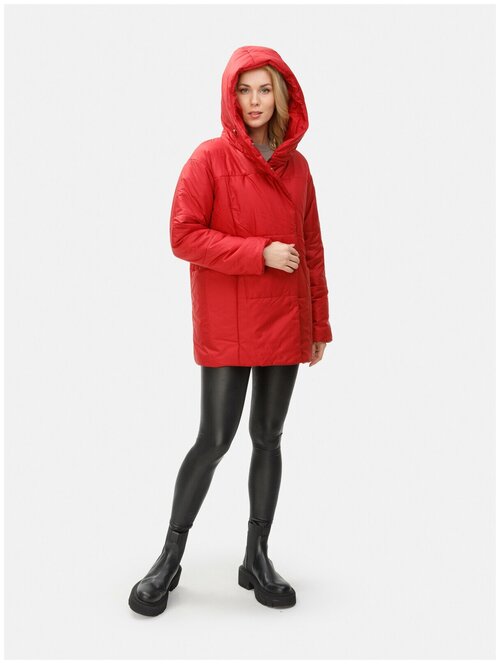 Куртка  MFIN демисезонная, средней длины, силуэт прямой, капюшон, водонепроницаемая, ветрозащитная, размер 38(48RU), красный
