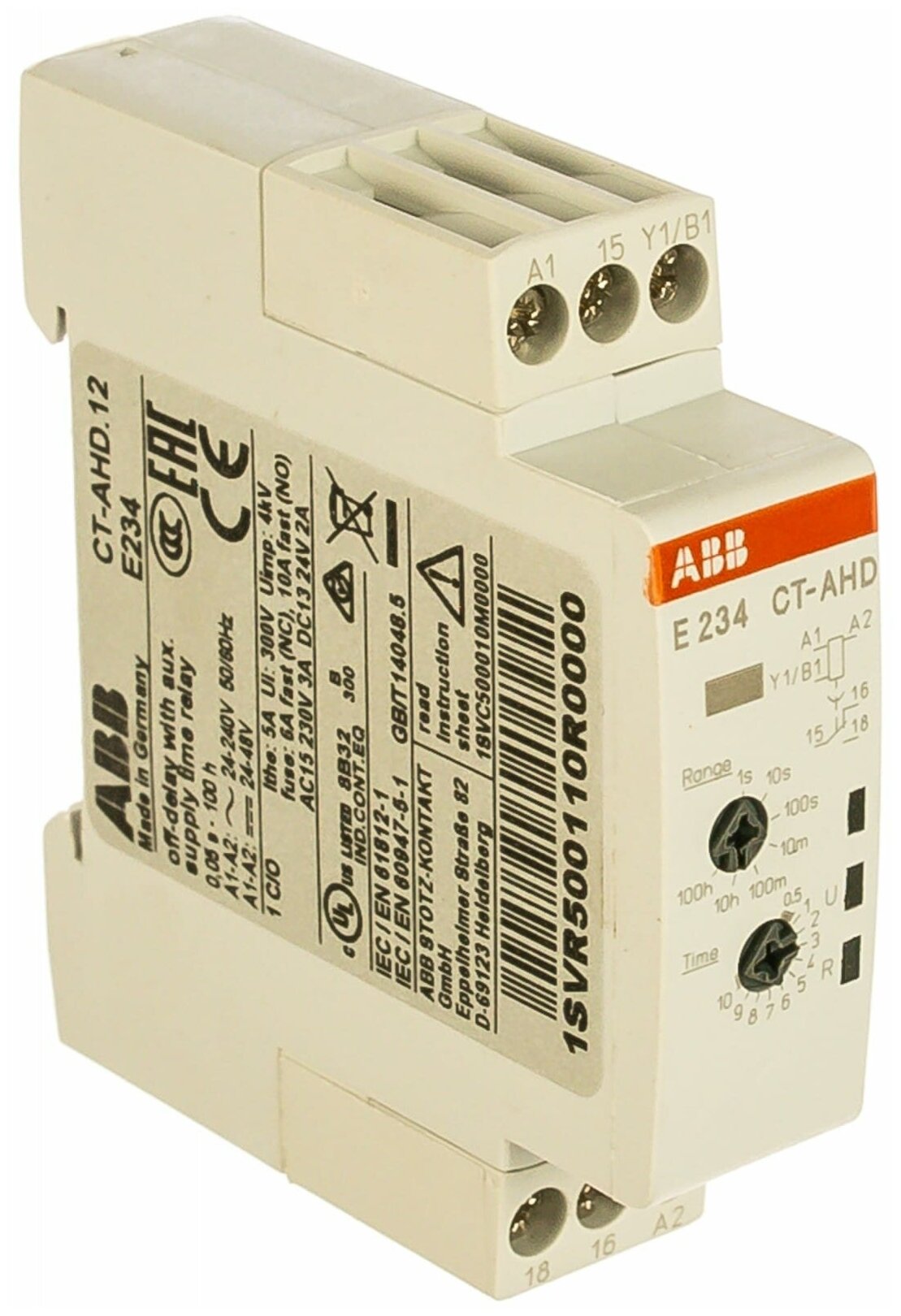 Реле времени ABB CT-AHD.12 (задержка на отключ.) 24-48B DC, 24- 240B AC (7диапазон.0,05с.100ч) 1ПК