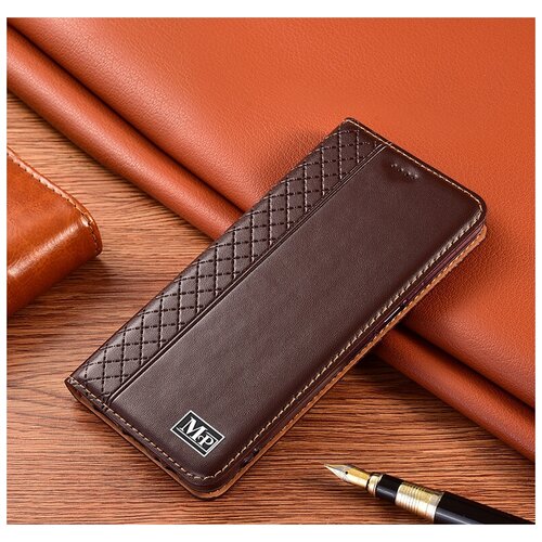 фото Чехол-книжка mypads premium для xiaomi mi 10t / mi 10t pro из качественной импортной натуральной кожи с элегантной стеганой прошивкой премиум-класса и магнитной крышкой коричневый