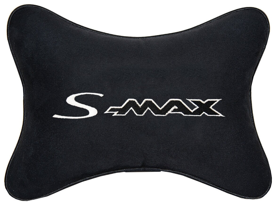 Автомобильная подушка на подголовник алькантара Black с логотипом автомобиля FORD S-Max