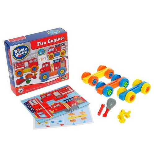 фото Конструктор винтовой "пожарный транспорт", набор 3 штуки, 34 детали yandex market