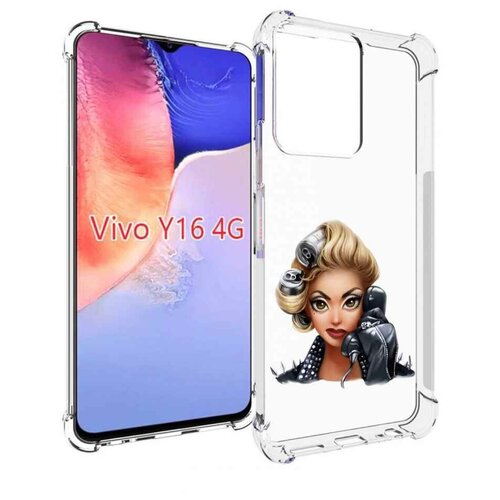 Чехол MyPads девушка-смайлик-с-телефоном женский для Vivo Y16 4G/ Vivo Y02S задняя-панель-накладка-бампер