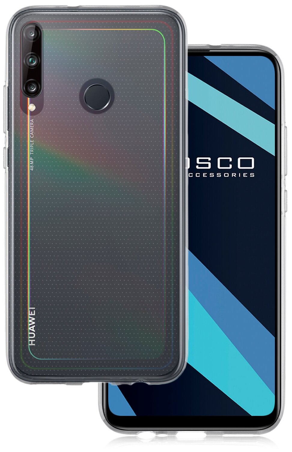 ROSCO/ Чехол -накладка для Huawei P40 Lite E, Honor 9C (Хуавей П40 Лайт, Хонор 9С, 9 эс) с бортиком (защитой) вокруг модуля камер, прозрачный, гибкий