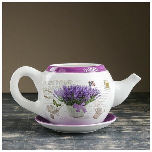фото Горшок цветочный в форме чайника "лаванда" 32*18*15 см mikimarket