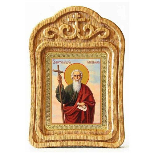 Апостол Андрей Первозванный с посохом, икона в резной деревянной рамке апостол павел икона в резной рамке