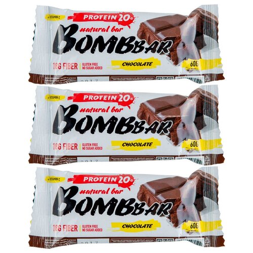 фото Протеиновый батончик bombbar protein bar 3 x 60 г, двойной шоколад