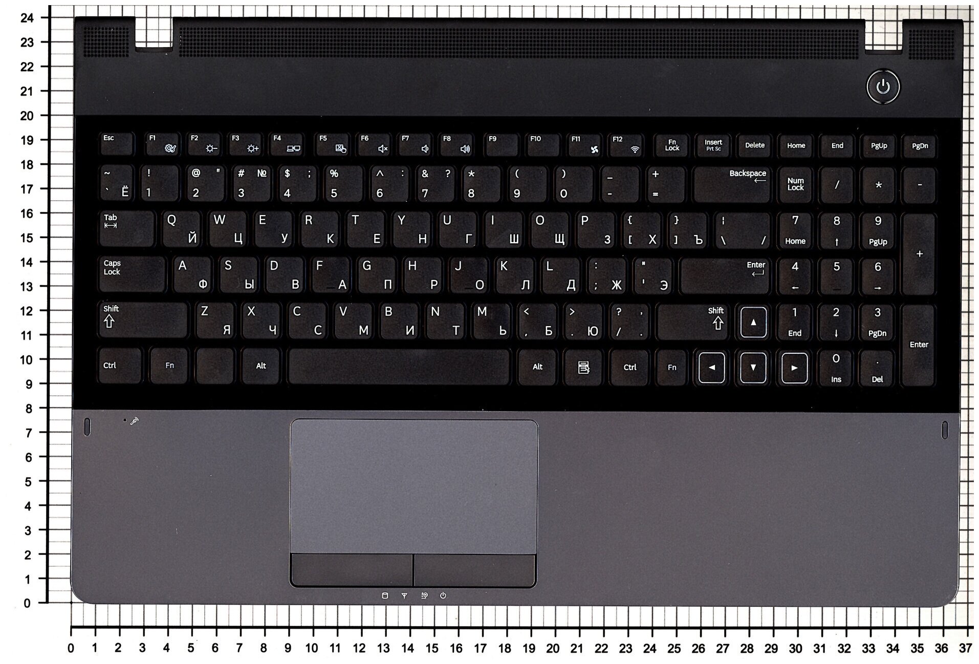 Клавиатура (топ-панель) для ноутбука Samsung 300E5A 305E5A черная с темно-серым топкейсом