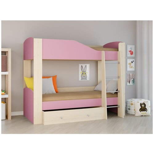 фото Adeta кровать двухъярусная астра 2 дуб молочный/розовый
