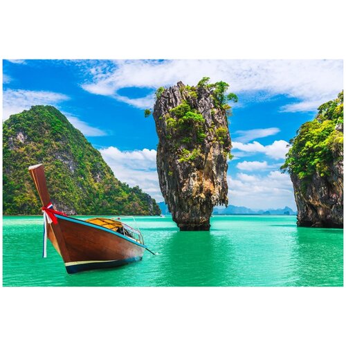 Фотообои Уютная стена Лодка у острова Джеймса Бонда в Таиланде 410х270 см Бесшовные Премиум (единым полотном)