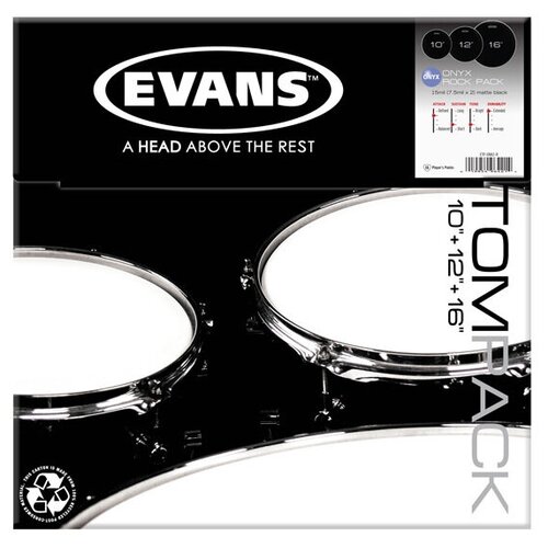 ETP-ONX2-R Onyx Coated Rock Набор пластика для том барабана (10, 12, 16), Evans evans b13onx2 пластик для барабана evans onyx 13