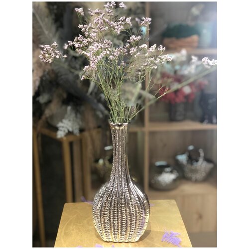 Кувшин серебристый, 27 см, ваза для цветов, кувшин керамический, декор для дома.