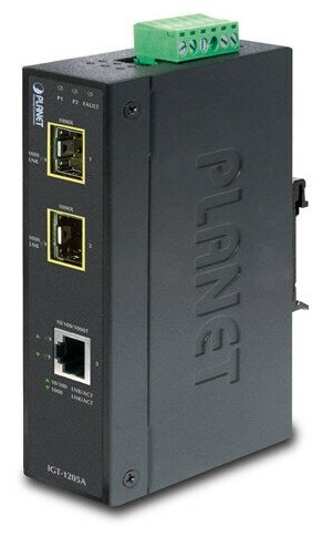 Индустриальный медиа конвертер IGT-1205AT IP30 Industrial 10/100/1000T to 2-Port 100/1000X SFP Gigabit Media Converter (-40 to 75 degree C)