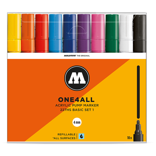 Molotow Набор маркеров One4all 227HS Basic-Set 1, 200456, разноцветный, 1 шт. molotow набор маркеров one4all 227hs 6шт basic set 2