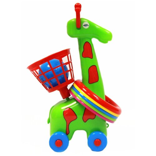 Купить Игрушка кольцеброс - каталка, Кольцеброс жираф, Зеленый, кольца, корзинка, шарик, Размер игрушки - 11, 5 х 12, 5 х 32 см., Ярик, зеленый, пластик