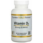 California Gold Nutrition, Витамин D3, 50 мкг (2000 МЕ), 360 мягких капсул из рыбного желатина - изображение