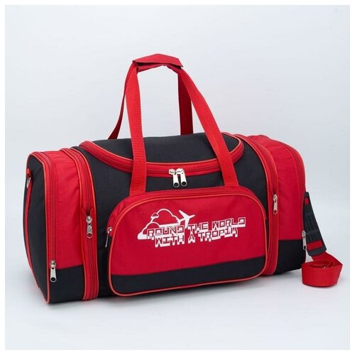 фото Сумка дорожная на молнии, с увеличением, 3 наружных кармана, длинный ремень, цвет чёрный/красный profit