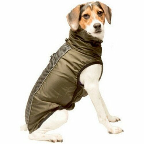Плащ-дождевик Dog Gone Smart Нано светоотражающий, флисовая подкладка Hexagon jackets 25см, оливковый
