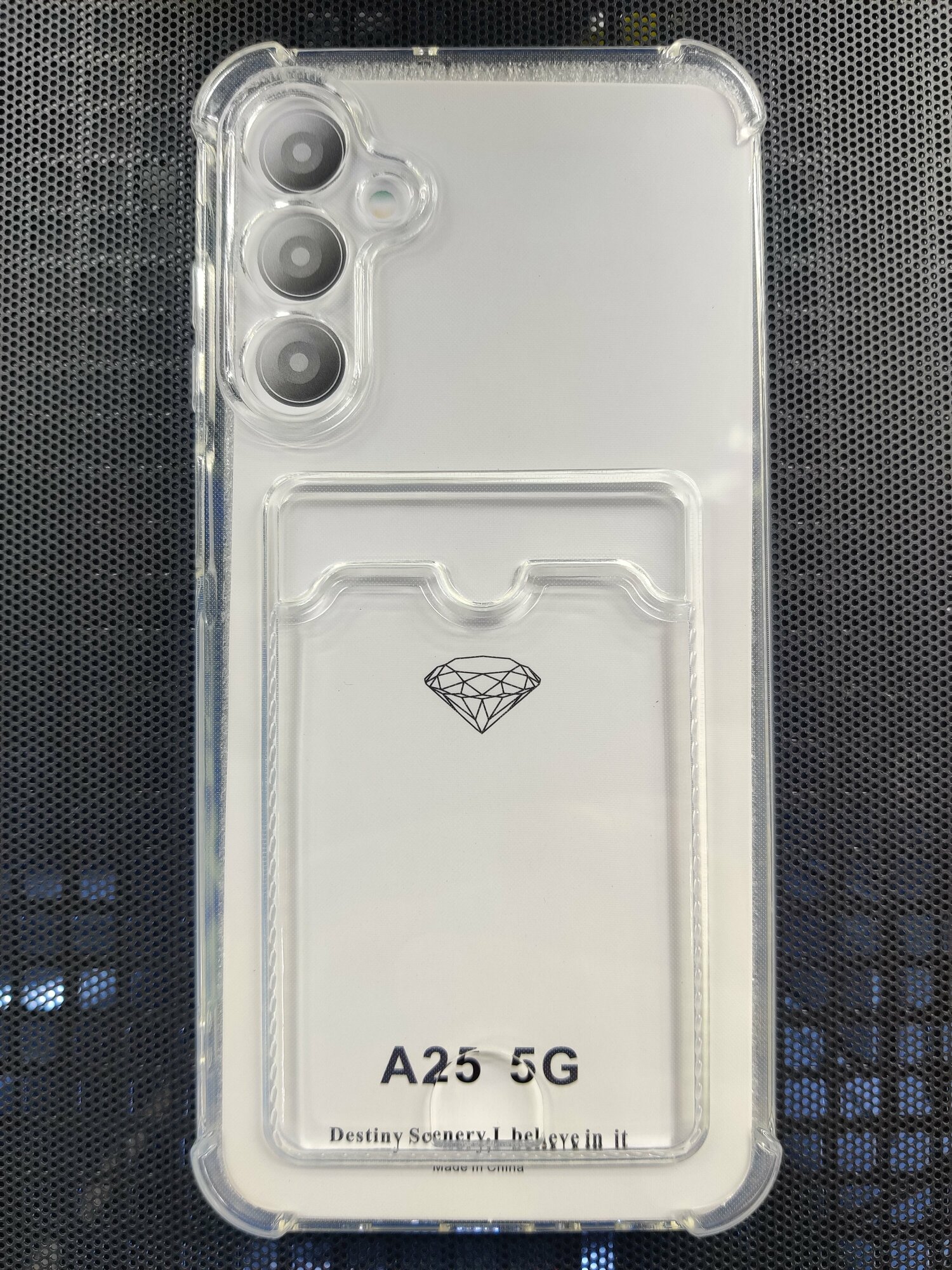 Чехол-накладка для Samsung A25(5G) силикон 2-3мм с защитой камеры и углов +кармашек под карточку прозрачная