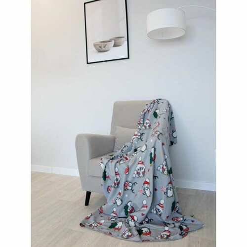 Плед флисовый Пингвины в шапочках 130x170 см 1014₽