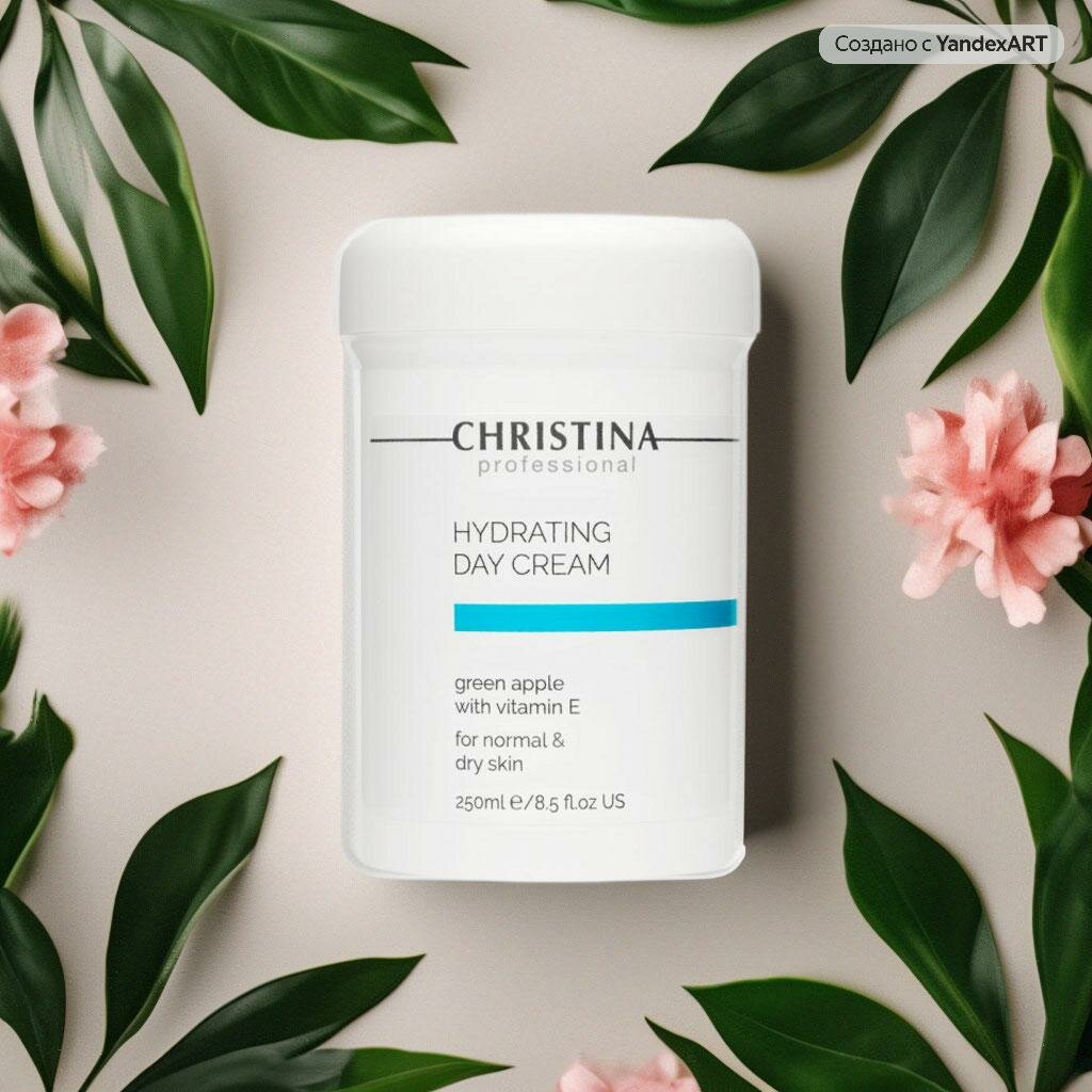 Christina Hydrating Day Cream Green Apple + Vitamin E For Normal And Dry Skin Увлажняющий дневной крем с витамином Е для нормальной и сухой кожи Зеленое яблоко, 250 мл