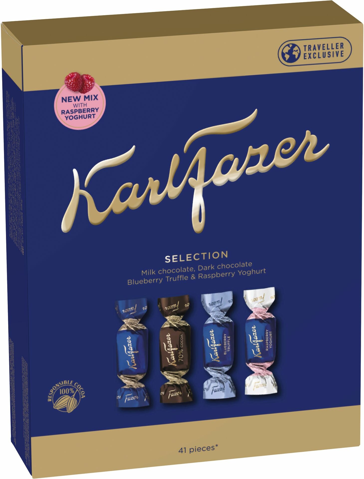 Конфеты шоколадные Karl Fazer Selection ассорти (малиновый йогурт, черничный трюфель, молочный шоколад, темный шоколад) 295 г (Из Финляндии)