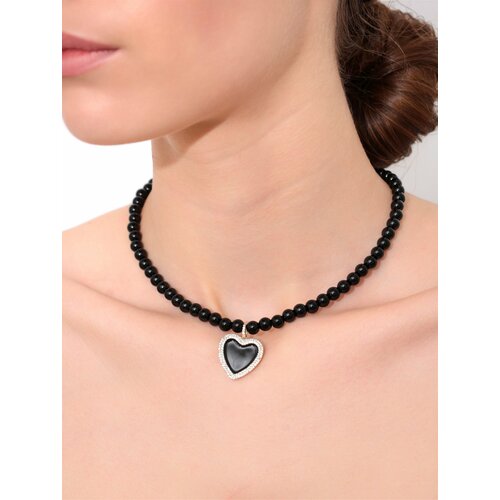 Колье BLV Jewerly, фианит, агат, длина 38 см, золотой, черный колье из агата