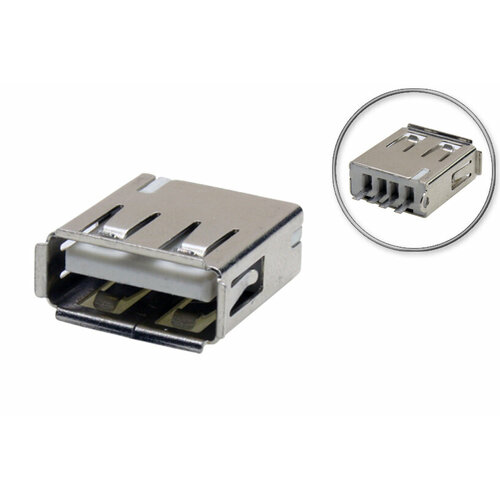 Разъем USB-A, гнездо (female), для монтажа на кабель, без корпуса, под пайку, 1шт