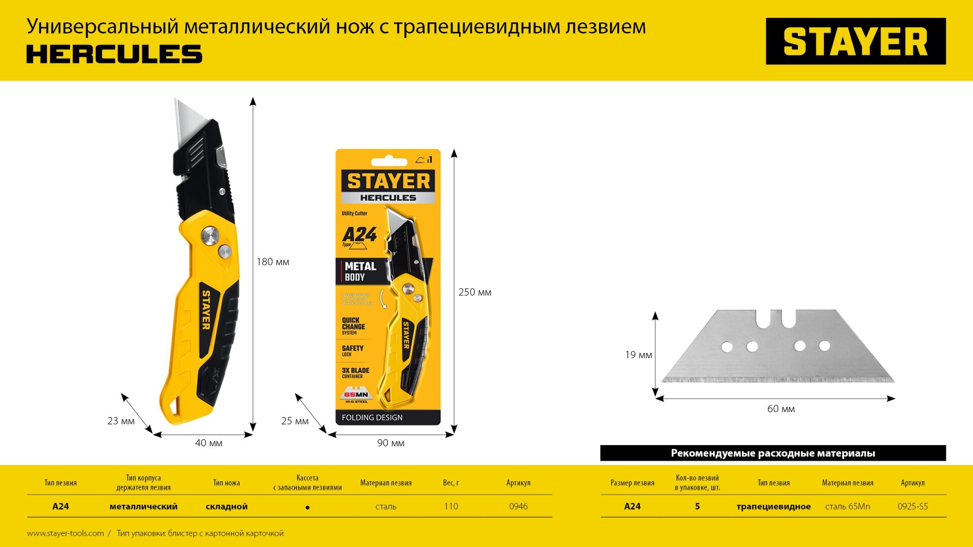 STAYER A24, 5 шт, трапециевидные лезвия, Professional (0925-S5)