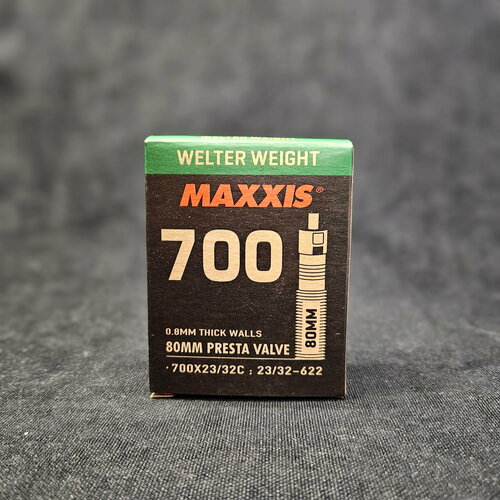 Камера Maxxis WelterWeight, 700x23/32c, 80мм, Presta камера maxxis welter weight 700x23 32c 0 8 мм вело нип 80 мм eib00136300