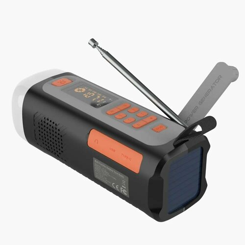 fm радио приемник mivo mr 002 черный Радиоприемник с Bluetooth, с солнечной панелью, power bank, динамо-машина, фонарь, Mivo MR-002