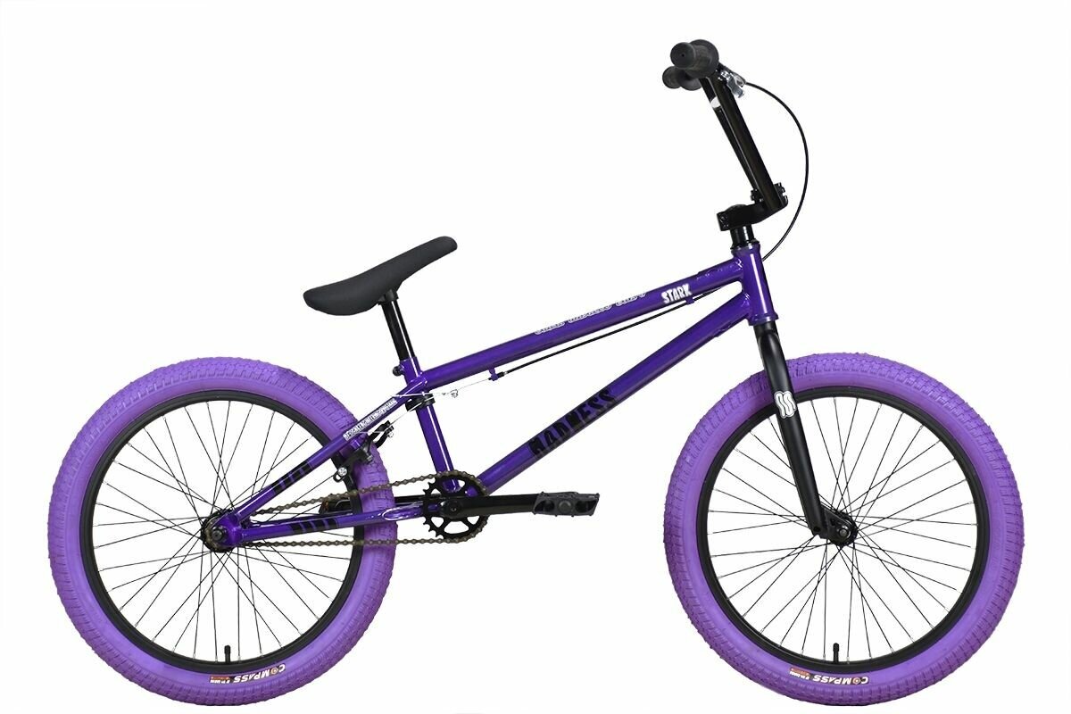 Велосипед Stark Madness BMX 4 (2024) 9" серо-фиолетовый/черный/фиолетовый