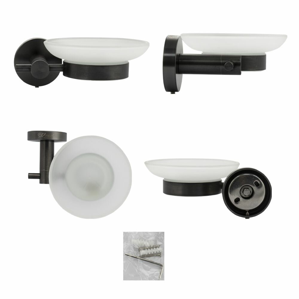 GFmark - Мыльница стеклянная с креплением к стене, графит — фото 1