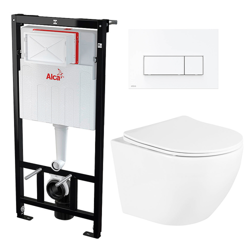 Комплект 3 в 1 инсталляция AlcaPlast + Унитаз подвесной BelBagno Uno + кнопка белая